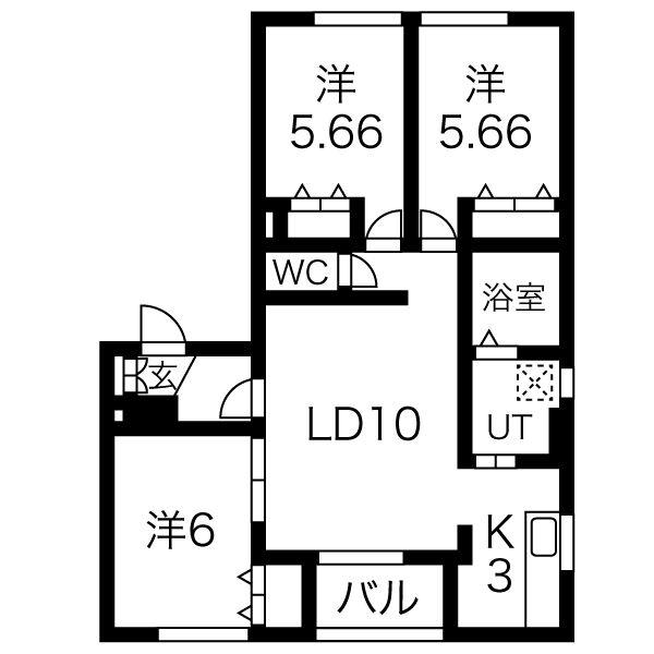 サンドリヨンA(3LDK/2階)の間取り写真
