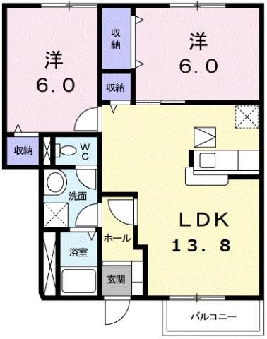 サンシェール B(2LDK/1階)の間取り写真