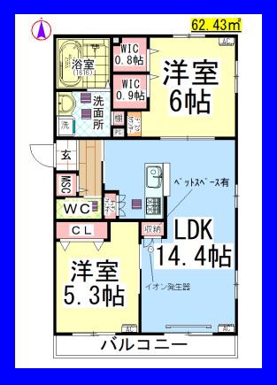 AF ペット共生・マウロア(2LDK/1階)の間取り写真