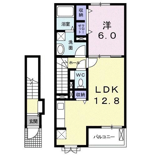 ミルト仏生山A(1LDK/2階)の間取り写真