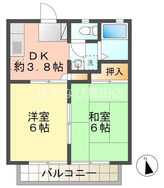 コーポ郷西A(2DK/2階)の間取り写真