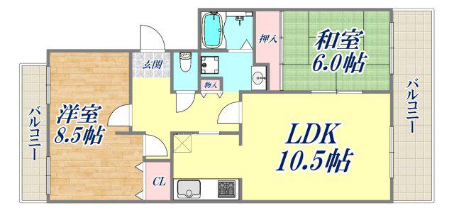 エバーグレイス西宮1(2LDK/1階)の間取り写真
