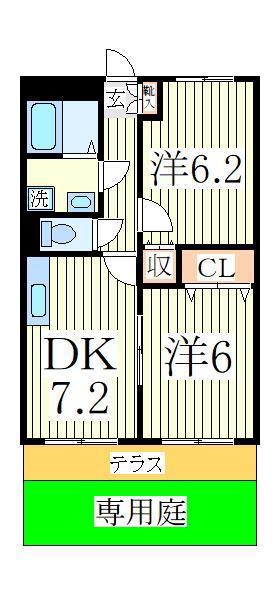 セントラルハイツI(2DK/1階)の間取り写真
