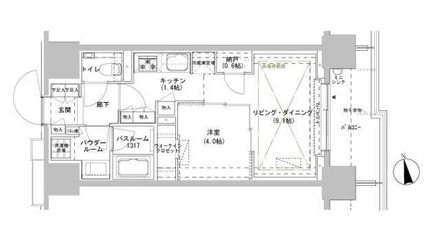 パークスフィア牛込神楽坂(1SLDK/2階)の間取り写真