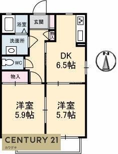 シャーメゾンドラジェD(2DK/2階)の間取り写真