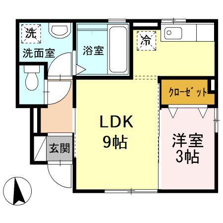 円 鞍月(1LDK/1階)の間取り写真