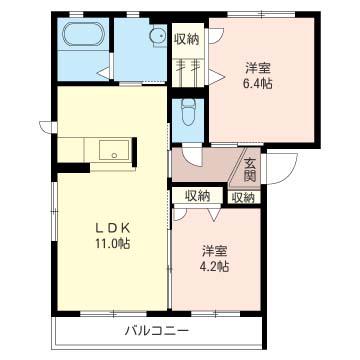 キャロル(2LDK/1階)の間取り写真
