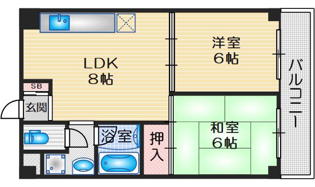 クリア緑地(2LDK/2階)の間取り写真