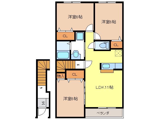 パルティール(3LDK/1階)の間取り写真