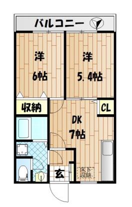 グレイスコート幸Ⅰ(2DK/2階)の間取り写真