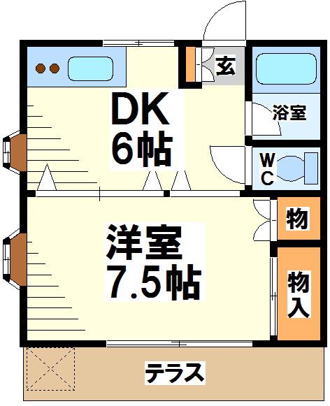 ベルハウス上石原 当社管理物件(1DK/1階)の間取り写真