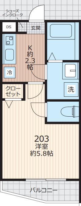 エベラ大倉山(1K/2階)の間取り写真