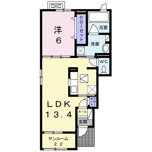 シャンブル08(1LDK/1階)の間取り写真