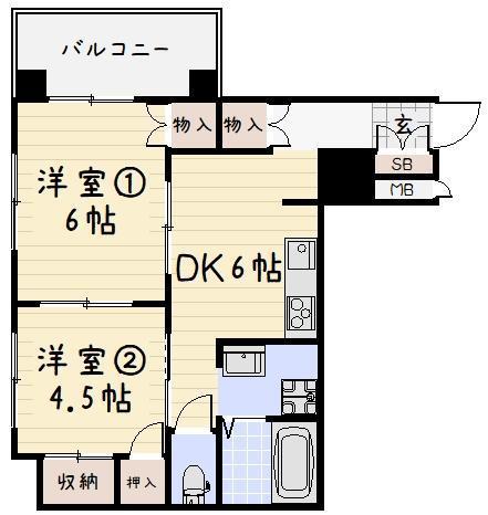 黄金ハイツ(2DK/7階)の間取り写真