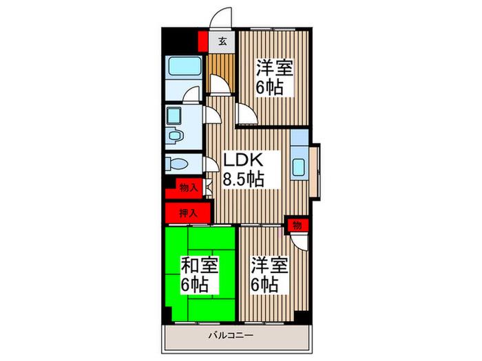 パールマンション1(3LDK/4階)の間取り写真