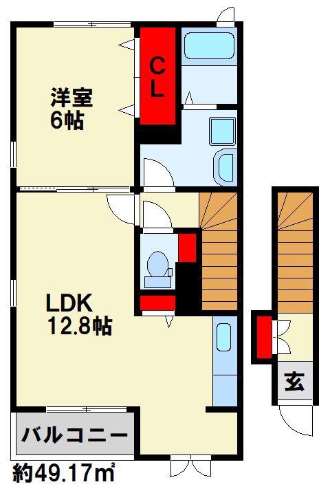ミニョン(1LDK/2階)の間取り写真