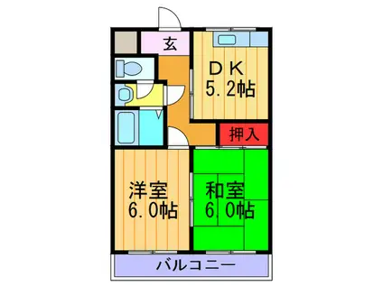エンジェリ星ヶ丘(2DK/2階)の間取り写真