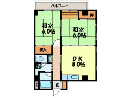 深松ハイツ(2DK/3階)の間取り写真