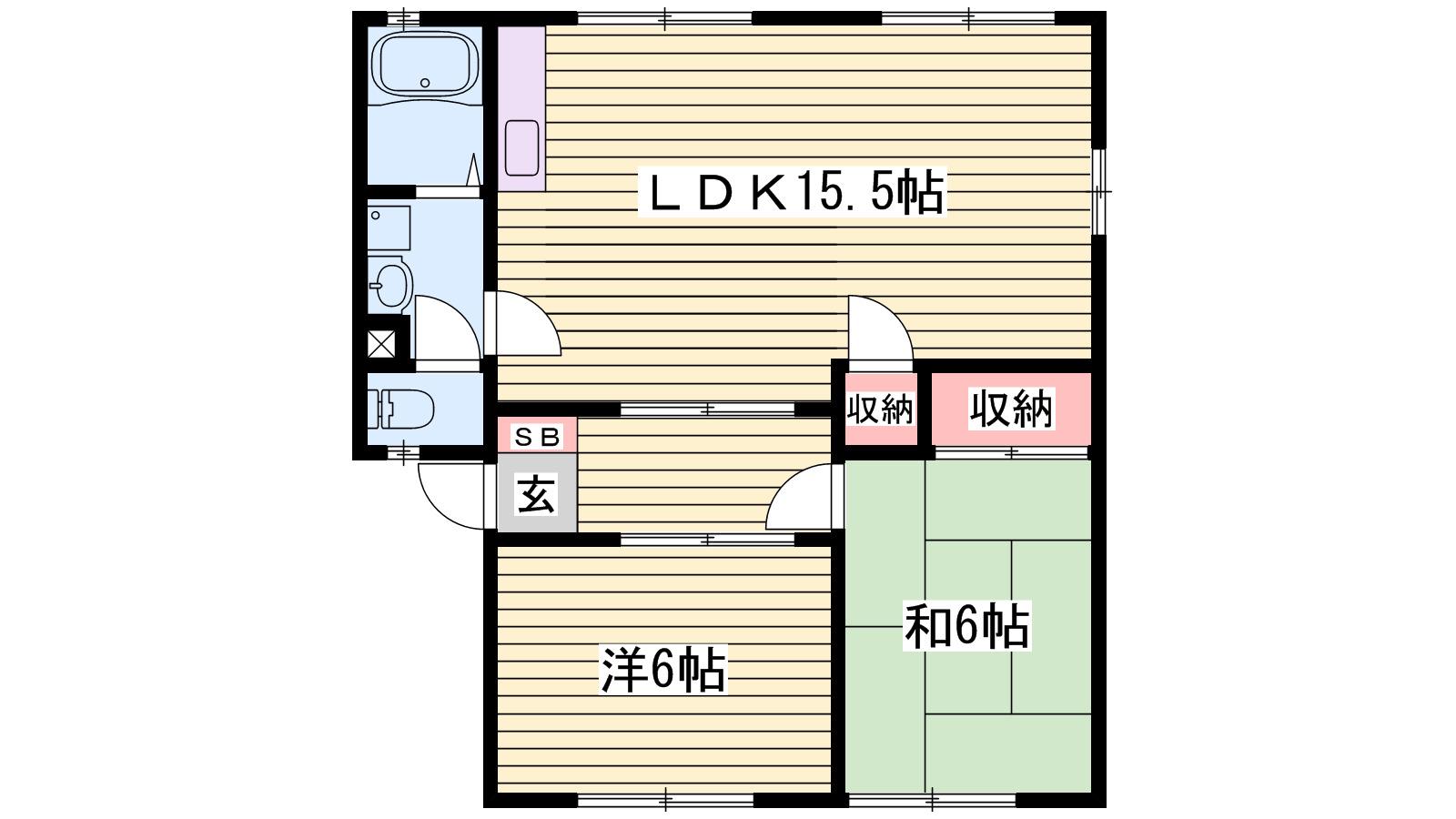 ブルーウィング(2LDK/2階)の間取り写真