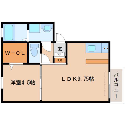 ラフィーネミササギC棟(1LDK/2階)の間取り写真