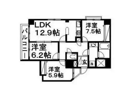 佐鳴湖パークタウンサウス(3LDK/9階)の間取り写真