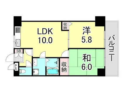 ライオンズマンション奥須磨(2LDK/5階)の間取り写真