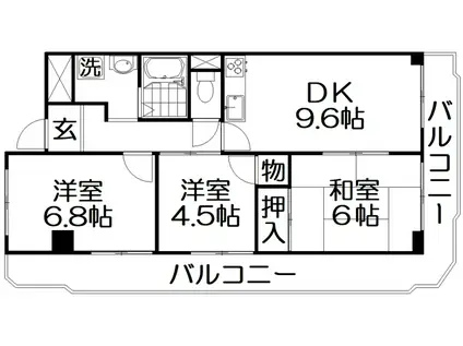寝屋川日光ハイツ(3DK/5階)の間取り写真
