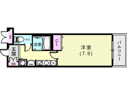ロイヤルヒル神戸三ノ宮(1K/7階)の間取り写真