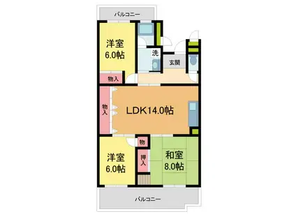 白鷹香枦園第2マンション(3LDK/1階)の間取り写真