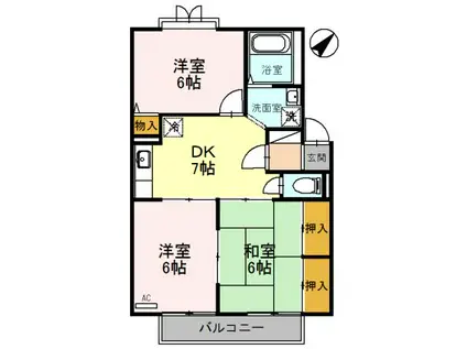 モンターニュ・リーブルB(3DK/1階)の間取り写真