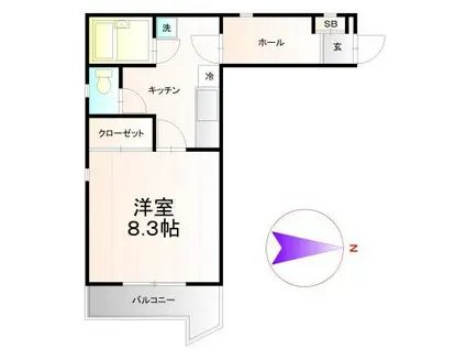 キャッスル虎丸(1K/3階)の間取り写真