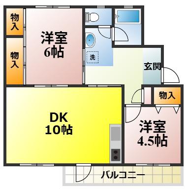 鶴山台21号棟(2DK/2階)の間取り写真