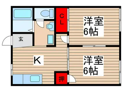 ウィンドコートB棟(2K/1階)の間取り写真