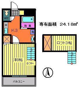 ラピタ沖浜(1K/2階)の間取り写真