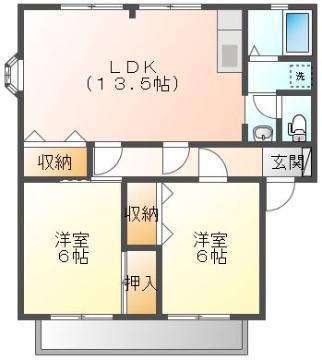 サンビレッジ21B棟(2LDK/2階)の間取り写真