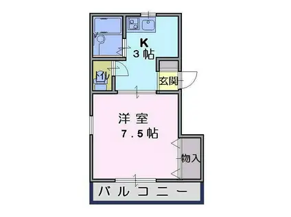 ハニーハイツ(ワンルーム/2階)の間取り写真