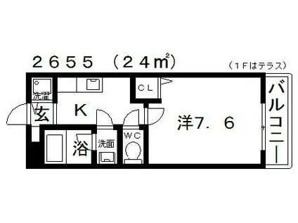 パーシモンフィールド(1K/1階)の間取り写真