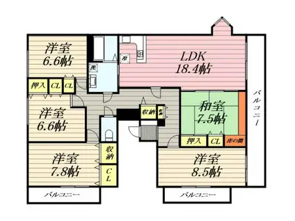 メゾンドゥプラトー(5LDK/4階)の間取り写真