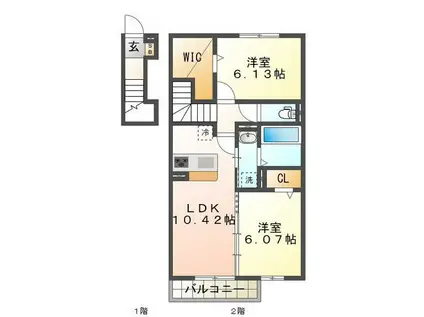 コントレイル B棟(2LDK/2階)の間取り写真