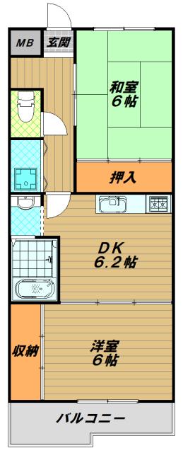コーポサンルーツII(2DK/5階)の間取り写真