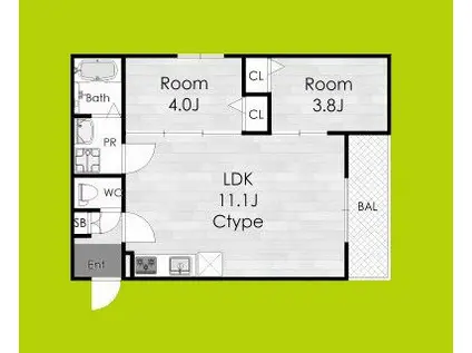 ルクレール泉佐野II(2LDK/2階)の間取り写真