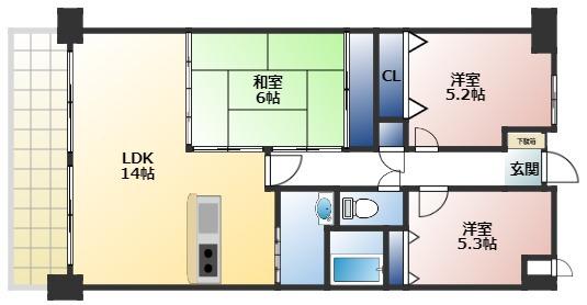 ペルル湯川新町壱番館(3LDK/3階)の間取り写真