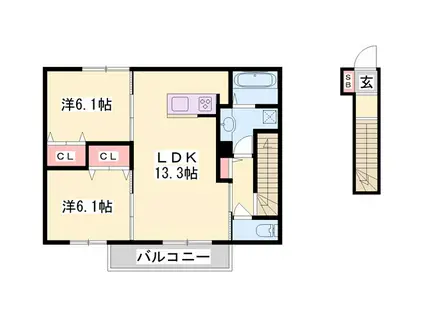 リッシュ・アヴニール B棟(2LDK/2階)の間取り写真