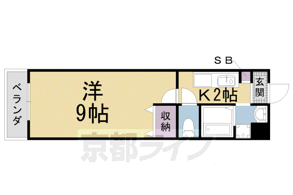 メイプルリーフ嵯峨野(1K/2階)の間取り写真