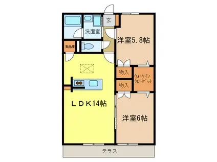 トゥールブランシュM&MII(2LDK/1階)の間取り写真