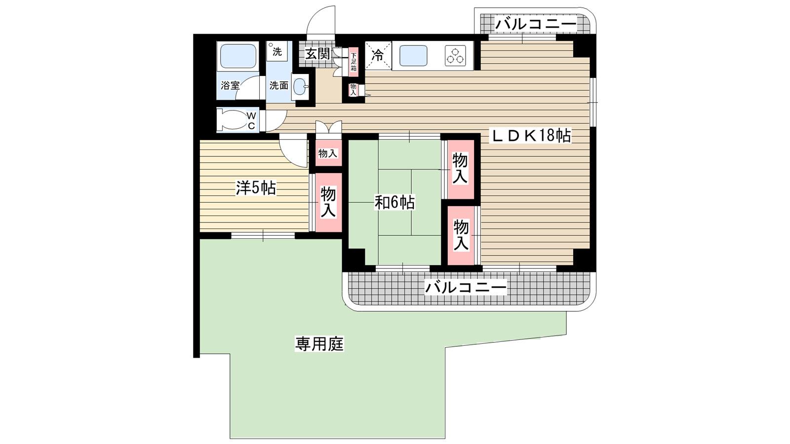 ベルヴィ甲東園(2LDK/1階)の間取り写真