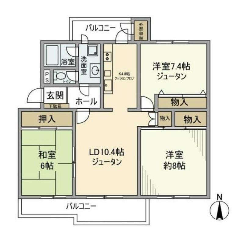 西所沢椿峰ニュータウン27街区 1号棟(3LDK/3階)の間取り写真