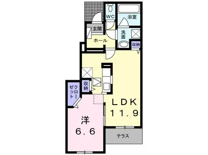ひまわりI(1LDK/1階)の間取り写真