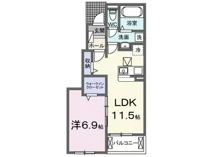 エスポワールII(1LDK/1階)の間取り写真