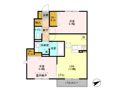 ロイヤルガーデン クワトロ I棟(2LDK/1階)の間取り写真